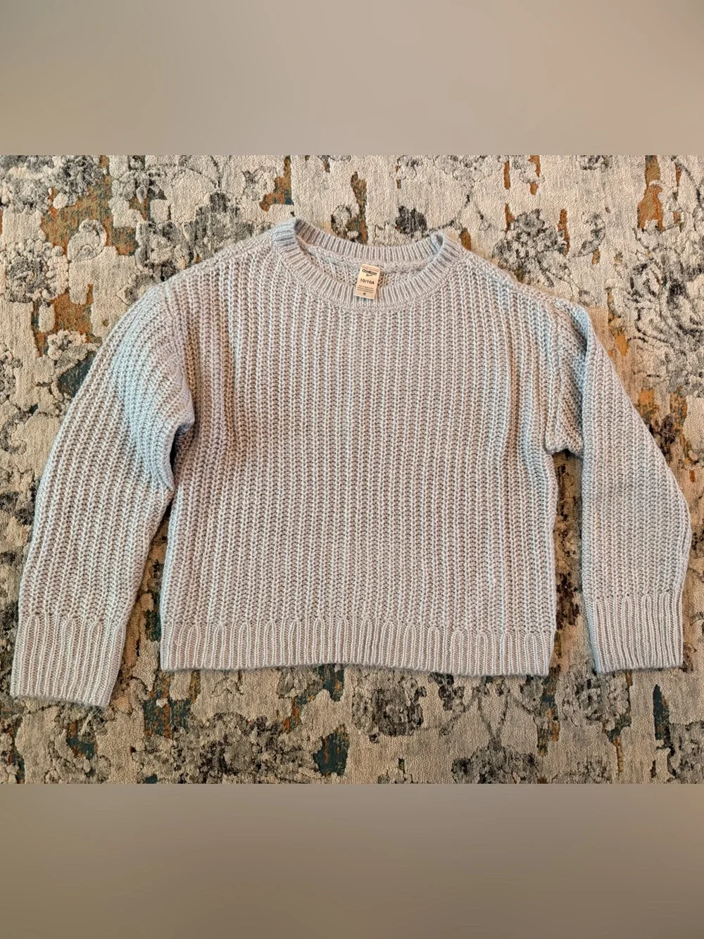 Girls Crew Neck Grey & Silver Cable Knit Sweater Size 10